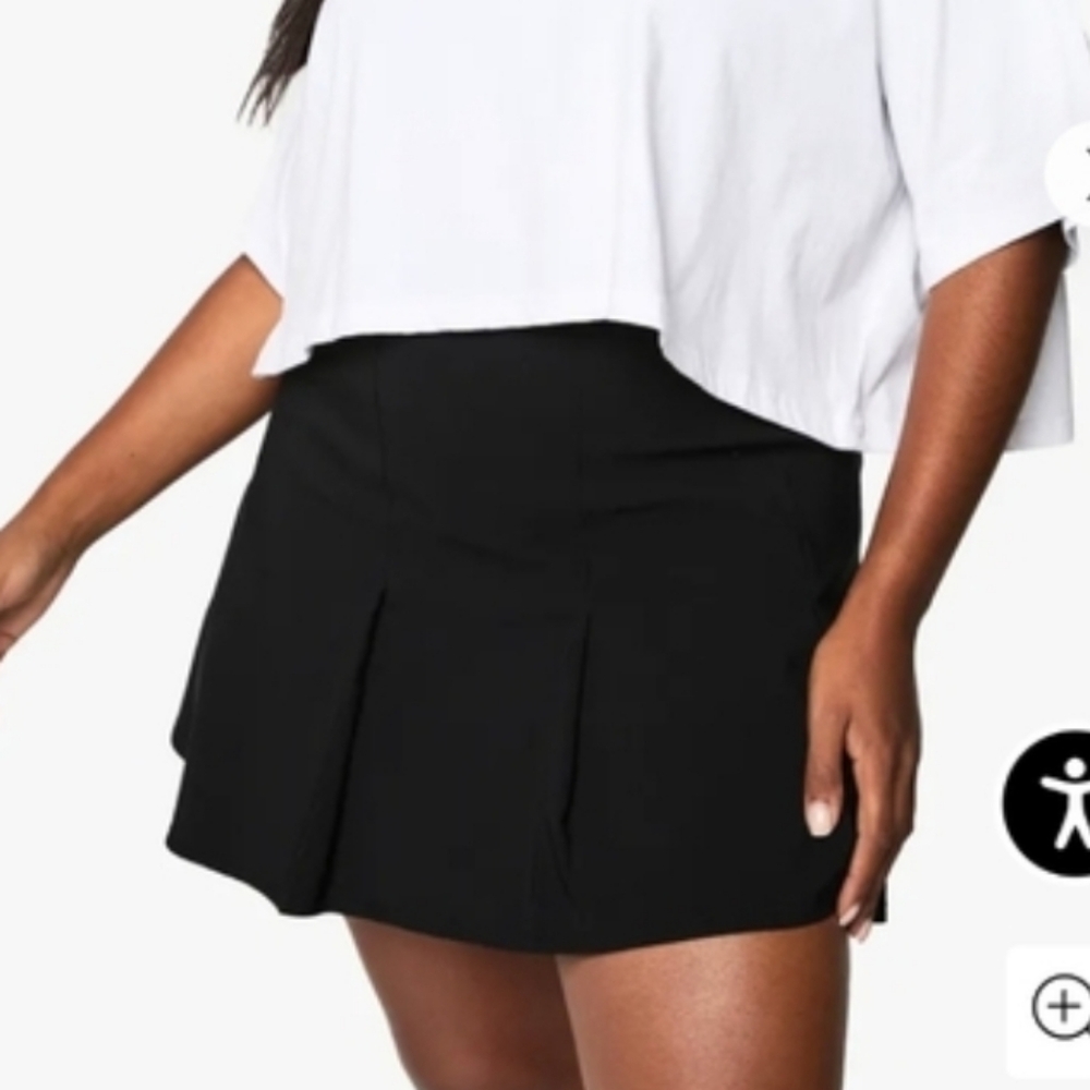 NWT Boohoo Black Plus Bengaline Pleated Mini Skirt, Size 20